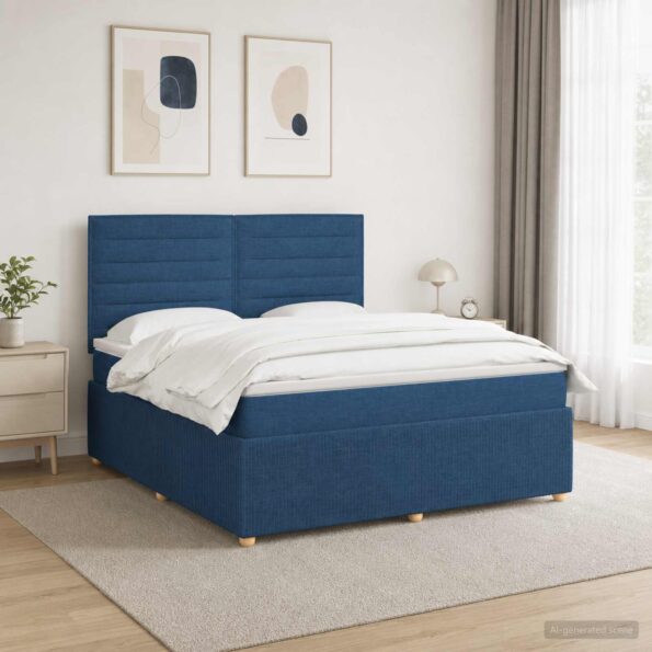 vidaXL LED boxspring posteľ s matracom Modrá 140 x 190 cm Látka – Obrázok 12