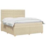 vidaXL LED boxspring posteľ s matracom Krémová 140 x 200 cm Látka – Obrázok 2