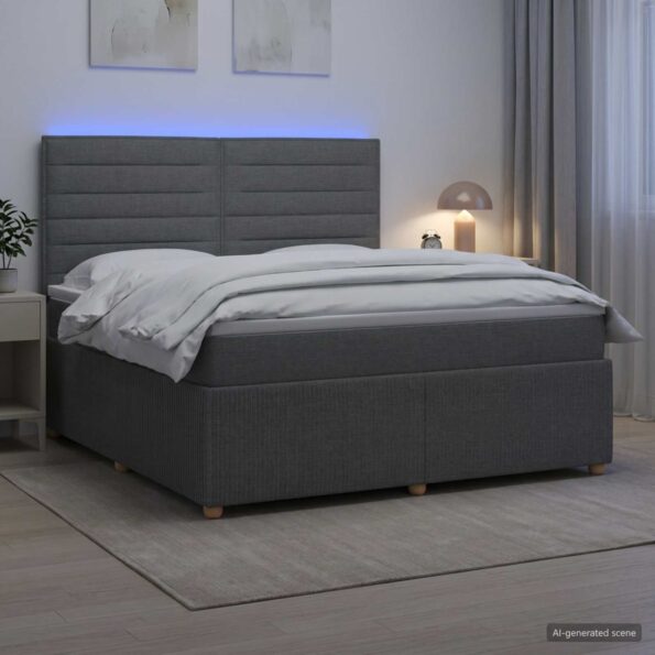vidaXL LED boxspring posteľ s matracom Tmavosivá 180 x 200 cm Látka – Obrázok 13