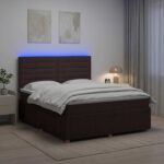 vidaXL LED boxspring posteľ s matracom Tmavohnedá 180 x 200 cm Látka – Obrázok 4