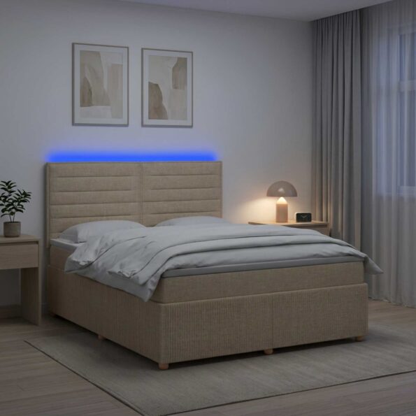 vidaXL LED boxspring posteľ s matracom Krémová 180 x 200 cm Látka – Obrázok 12