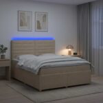 vidaXL LED boxspring posteľ s matracom Krémová 180 x 200 cm Látka