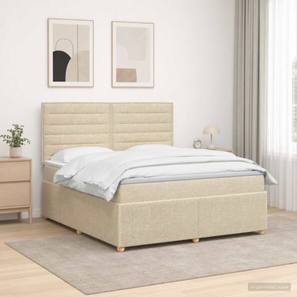 vidaXL LED boxspring posteľ s matracom Krémová 180 x 200 cm Látka – Obrázok 4
