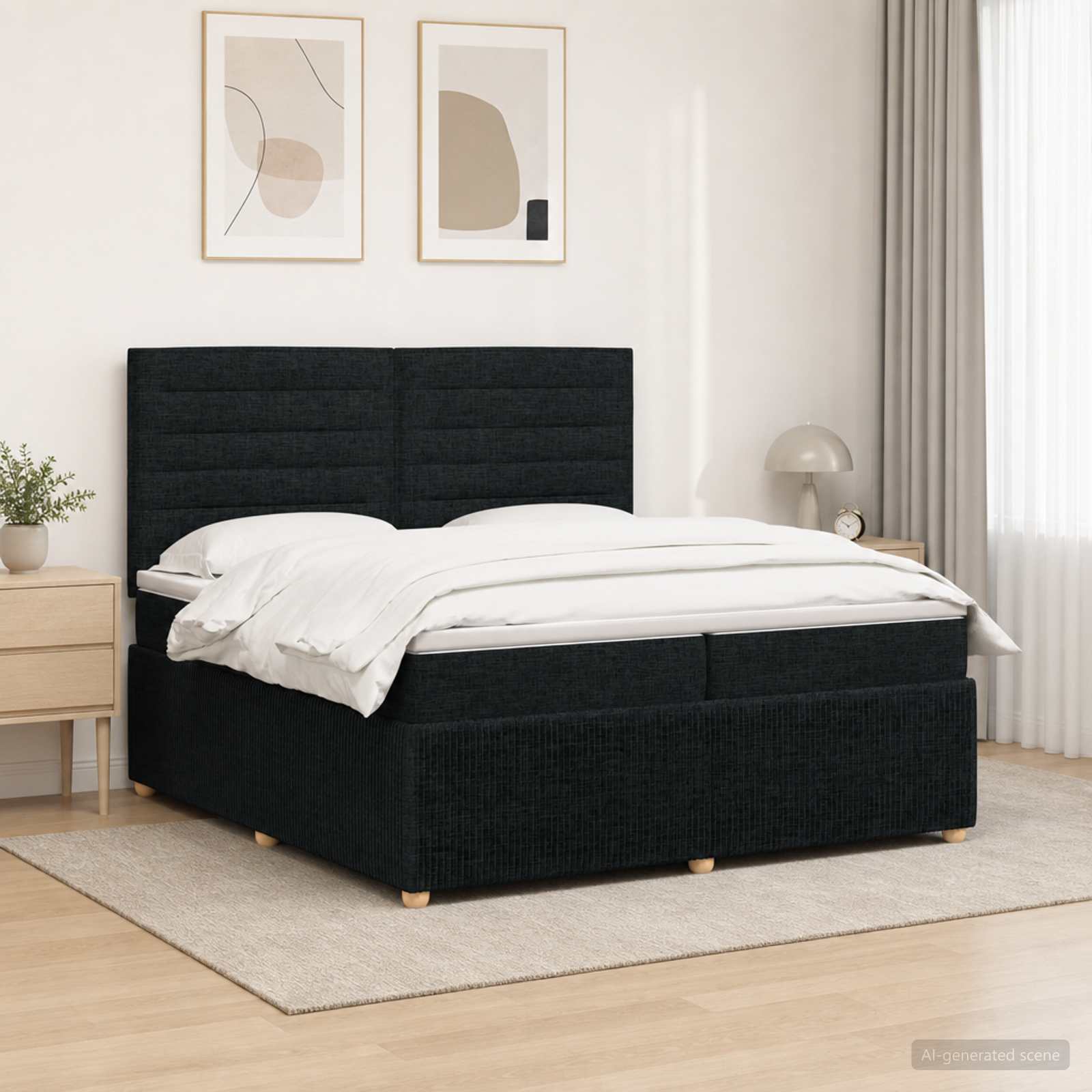 3455932_1.jpg vidaXL LED boxspring posteľ s matracom Čierna 200 x 200 cm Látka – Obrázok 1