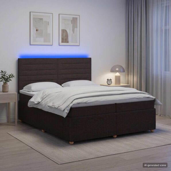 vidaXL LED boxspring posteľ s matracom Tmavohnedá 200 x 200 cm Látka – Obrázok 13
