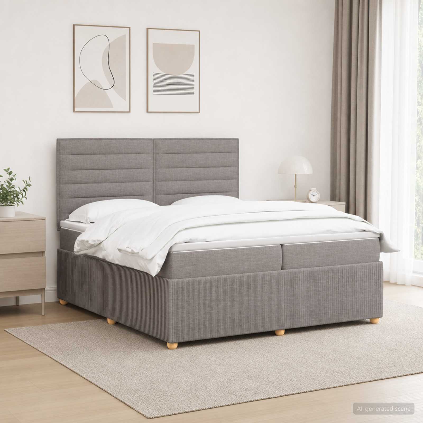 3455934_1.jpg vidaXL LED boxspring posteľ s matracom Sivohnedá 200 x 200 cm Látka – Obrázok 1