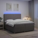 vidaXL LED boxspring posteľ s matracom Sivohnedá 200 x 200 cm Látka – Obrázok 4