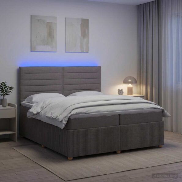 vidaXL LED boxspring posteľ s matracom Sivohnedá 200 x 200 cm Látka – Obrázok 4