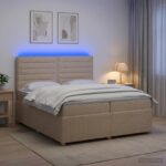 vidaXL LED boxspring posteľ s matracom Krémová 200 x 200 cm Látka – Obrázok 12