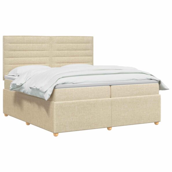 vidaXL LED boxspring posteľ s matracom Krémová 200 x 200 cm Látka – Obrázok 2