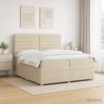 vidaXL LED boxspring posteľ s matracom Krémová 200 x 200 cm Látka – Obrázok 13