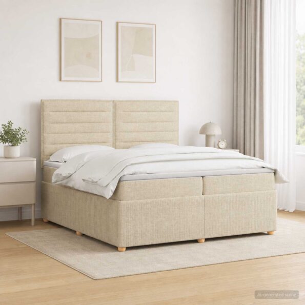 vidaXL LED boxspring posteľ s matracom Krémová 200 x 200 cm Látka – Obrázok 13