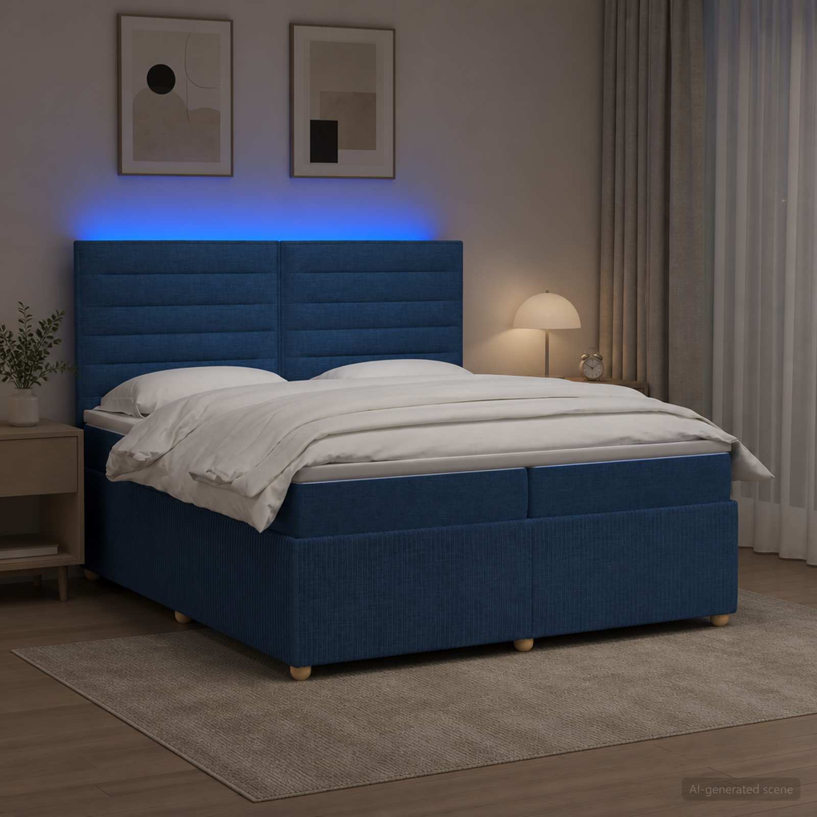 3455936_1.jpg vidaXL LED boxspring posteľ s matracom Modrá 200 x 200 cm Látka – Obrázok 1