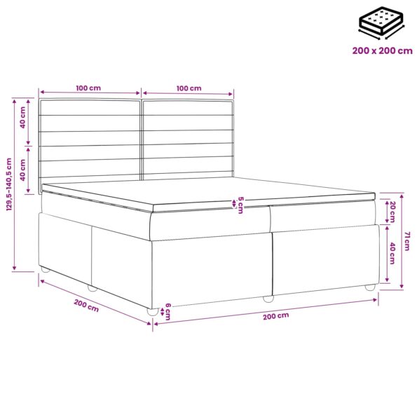 vidaXL LED boxspring posteľ s matracom Modrá 200 x 200 cm Látka – Obrázok 13