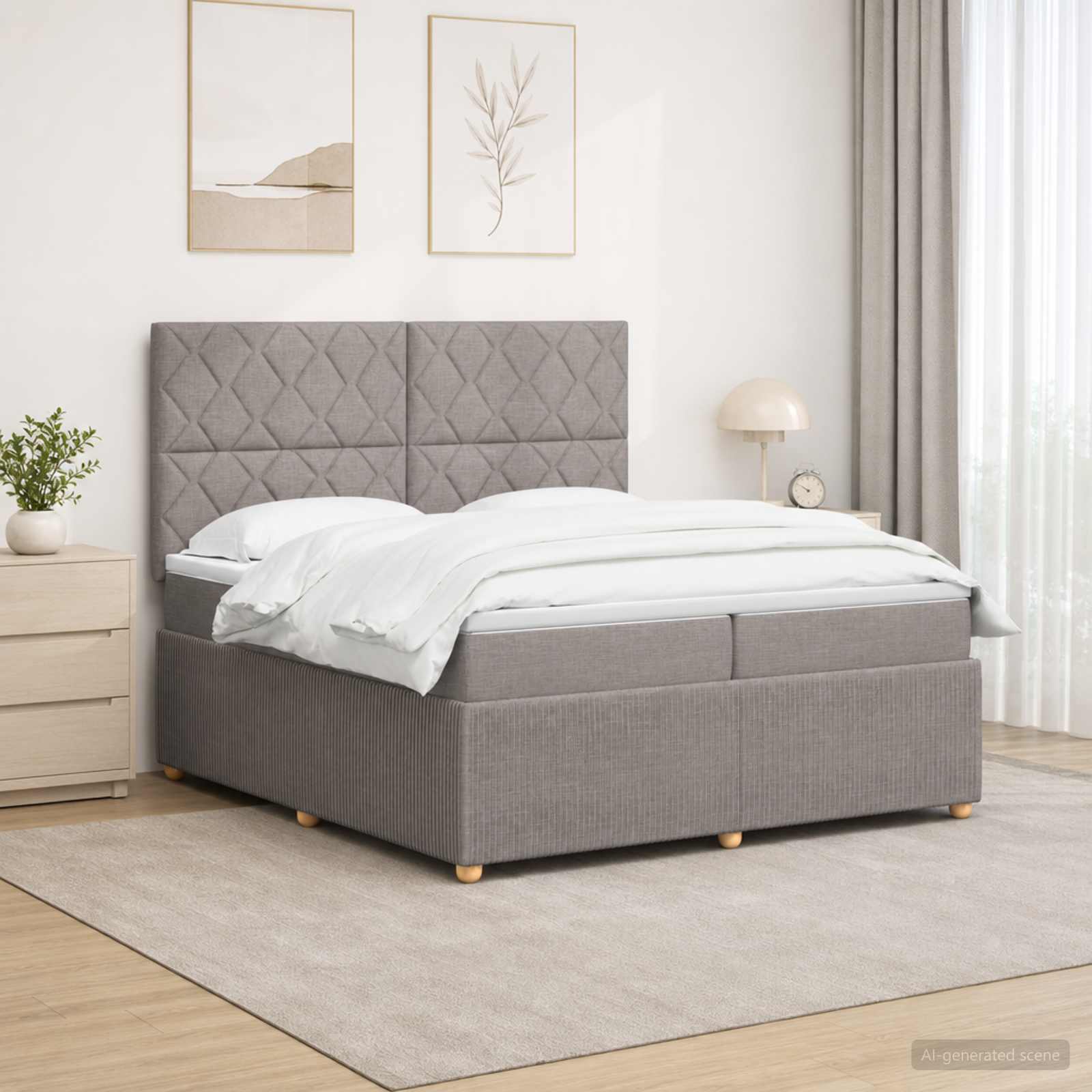 3455948_1.jpg vidaXL LED boxspring posteľ s matracom Sivohnedá 200 x 200 cm Látka – Obrázok 1