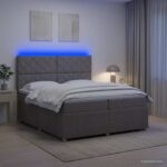 vidaXL LED boxspring posteľ s matracom Sivohnedá 200 x 200 cm Látka – Obrázok 4