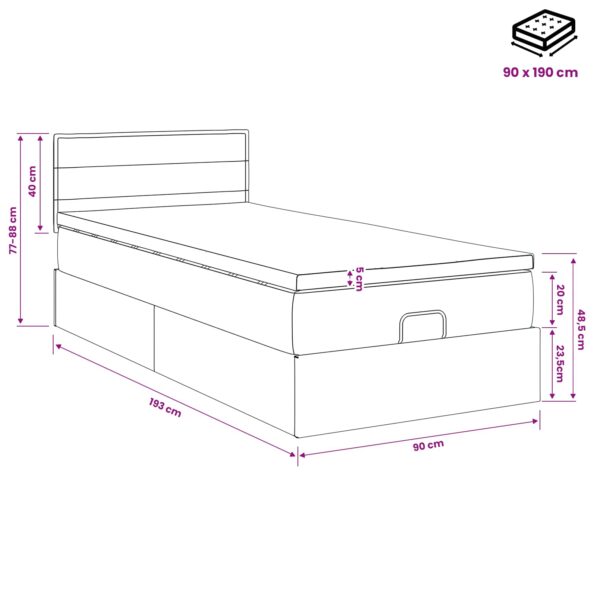 vidaXL Polohovací postel s matrací Sivohnedá 90 x 190 cm Látka – Obrázok 11