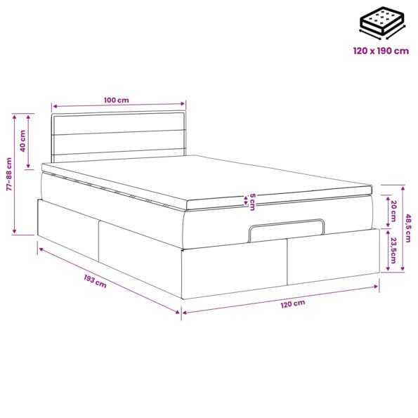 vidaXL Polohovací postel s matrací Sivohnedá 120 x 190 cm Látka – Obrázok 12