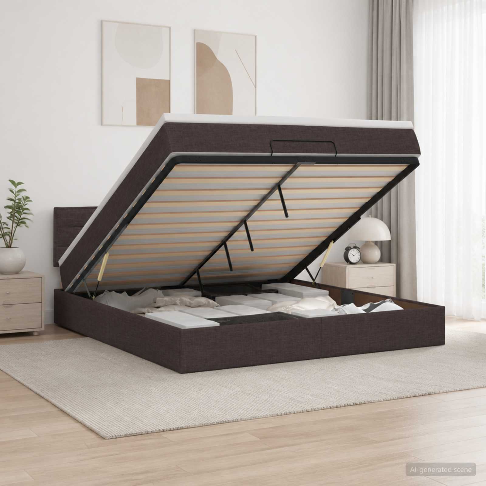 3456264_1.jpg vidaXL Polohovací postel s matrací Tmavohnedá 180 x 200 cm Látka – Obrázok 1