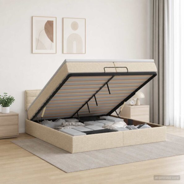 vidaXL Polohovací postel s matrací Krémová 200 x 200 cm Látka – Obrázok 12