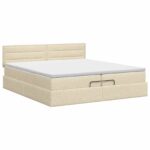 vidaXL Polohovací postel s matrací Krémová 200 x 200 cm Látka – Obrázok 7
