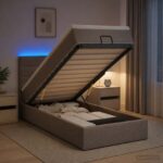 vidaXL Ottoman posteľ s matracom a LED Sivohnedá 90 x 190 cm Látka