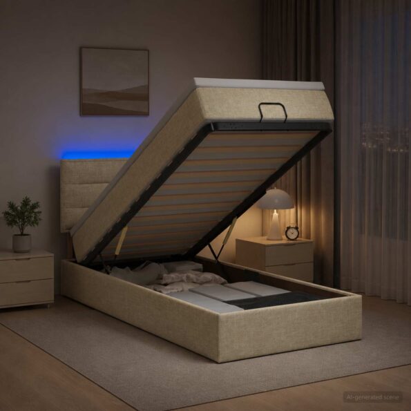 vidaXL Ottoman posteľ s matracom a LED Krémová 90 x 190 cm Látka – Obrázok 13
