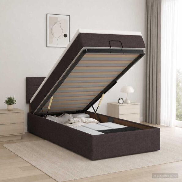 vidaXL Ottoman posteľ s matracom a LED Tmavohnedá 90 x 200 cm Látka – Obrázok 12