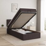 vidaXL Ottoman posteľ s matracom a LED Tmavohnedá 90 x 200 cm Látka