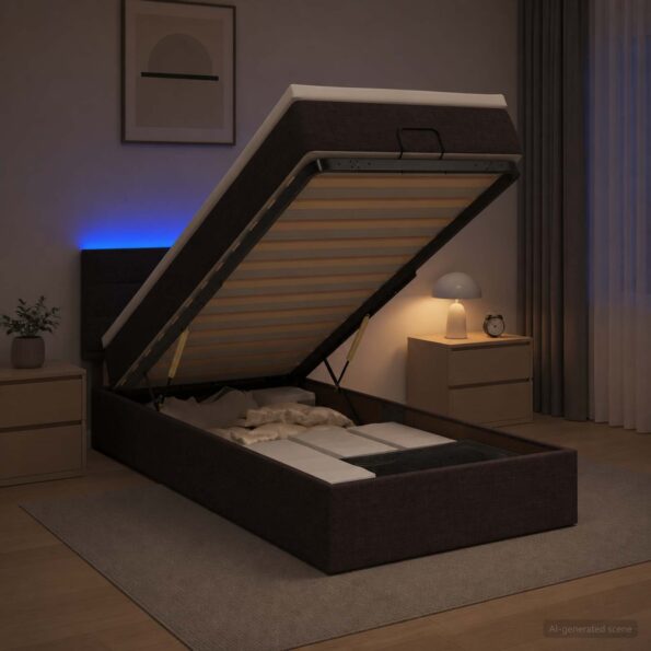 vidaXL Ottoman posteľ s matracom a LED Tmavohnedá 90 x 200 cm Látka – Obrázok 4