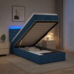 vidaXL Ottoman posteľ s matracom a LED Modrá 90 x 200 cm Látka – Obrázok 4