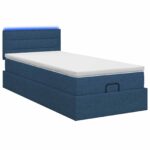 vidaXL Ottoman posteľ s matracom a LED Modrá 90 x 200 cm Látka – Obrázok 7