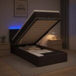 vidaXL Ottoman posteľ s matracom a LED Tmavohnedá 100 x 200 cm Látka – Obrázok 4