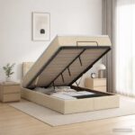 vidaXL Ottoman posteľ s matracom a LED Krémová 120 x 200 cm Látka – Obrázok 12