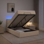 vidaXL Ottoman posteľ s matracom a LED Krémová 120 x 200 cm Látka – Obrázok 4