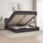 vidaXL Ottoman posteľ s matracom a LED Tmavohnedá 160 x 200 cm Látka – Obrázok 4