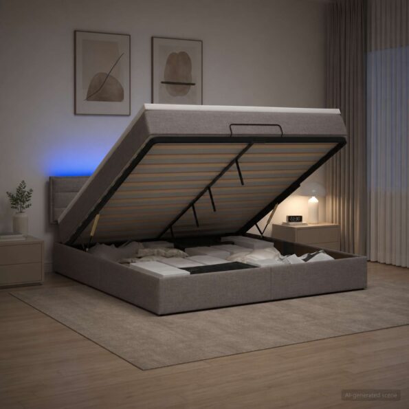 vidaXL Ottoman posteľ s matracom a LED Sivohnedá 160 x 200 cm Látka – Obrázok 13