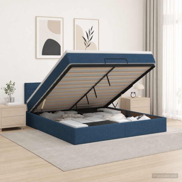 vidaXL Ottoman posteľ s matracom a LED Modrá 160 x 200 cm Látka – Obrázok 4