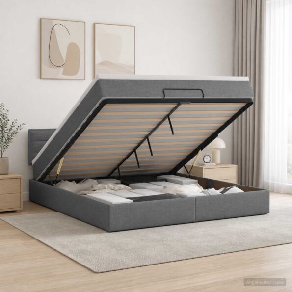 vidaXL Ottoman posteľ s matracom a LED Tmavosivá 180 x 200 cm Látka – Obrázok 4