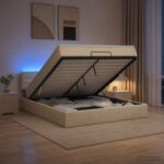 vidaXL Ottoman posteľ s matracom a LED Krémová 180 x 200 cm Látka – Obrázok 13
