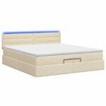 vidaXL Ottoman posteľ s matracom a LED Krémová 180 x 200 cm Látka – Obrázok 7