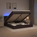 vidaXL Ottoman posteľ s matracom a LED Tmavohnedá 200 x 200 cm Látka