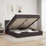 vidaXL Ottoman posteľ s matracom a LED Tmavohnedá 200 x 200 cm Látka – Obrázok 4