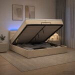 vidaXL Ottoman posteľ s matracom a LED Krémová 200 x 200 cm Látka – Obrázok 13