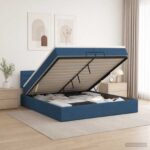vidaXL Ottoman posteľ s matracom a LED Modrá 200 x 200 cm Látka – Obrázok 4