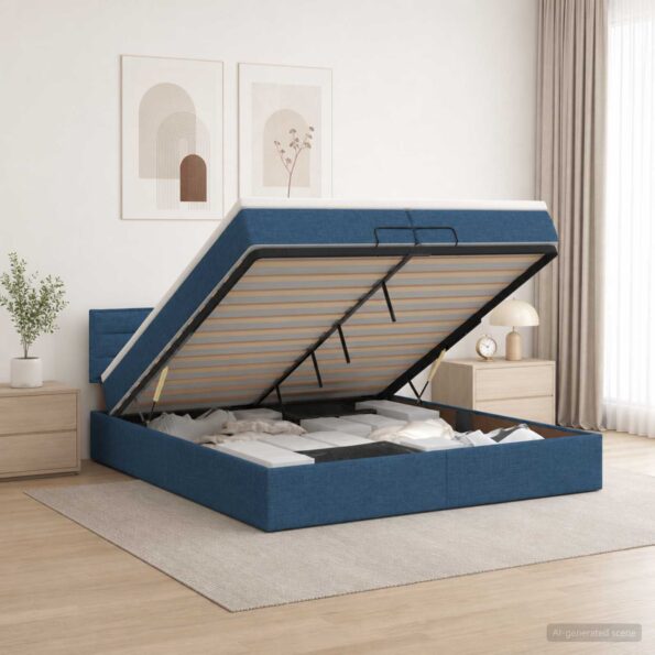 vidaXL Ottoman posteľ s matracom a LED Modrá 200 x 200 cm Látka – Obrázok 4