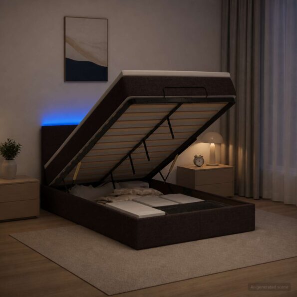 vidaXL Ottoman posteľ s matracom a LED Tmavohnedá 120 x 200 cm Látka – Obrázok 4