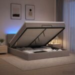 vidaXL Ottoman posteľ s matracom a LED Sivohnedá 160 x 200 cm Látka – Obrázok 12