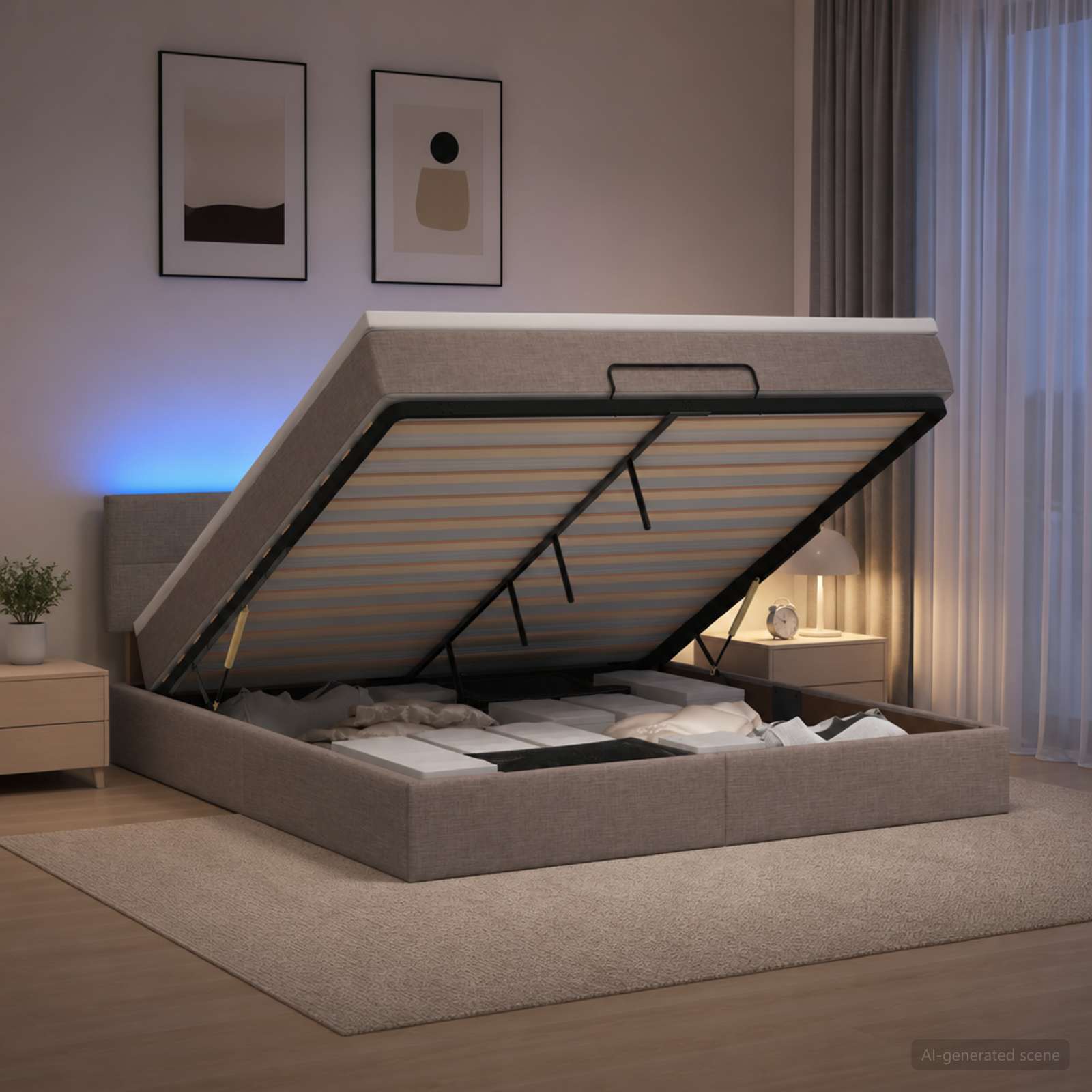 3456923_1.jpg vidaXL Ottoman posteľ s matracom a LED Sivohnedá 160 x 200 cm Látka – Obrázok 1