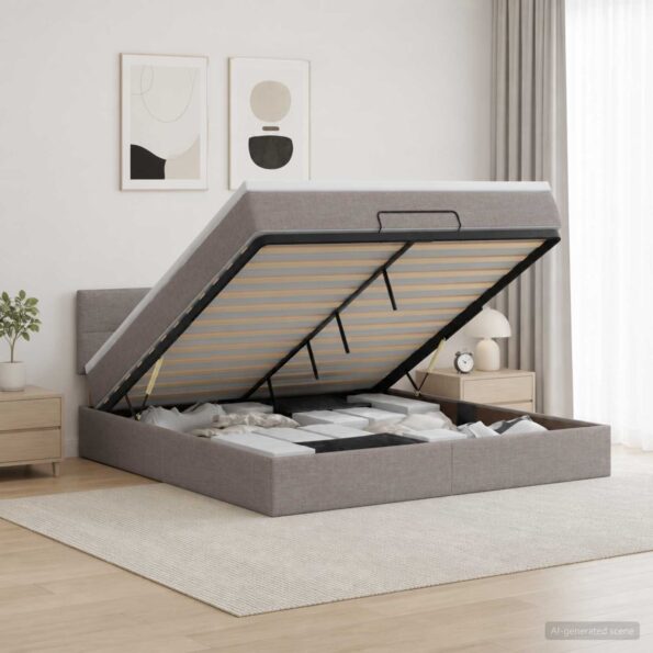vidaXL Ottoman posteľ s matracom a LED Sivohnedá 160 x 200 cm Látka – Obrázok 4
